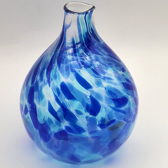 FINAL CLEARANCE Art Glass Blue Shades Confetti Bud Vase Bulbous Teardrop 6" High - Picture 5 of 12